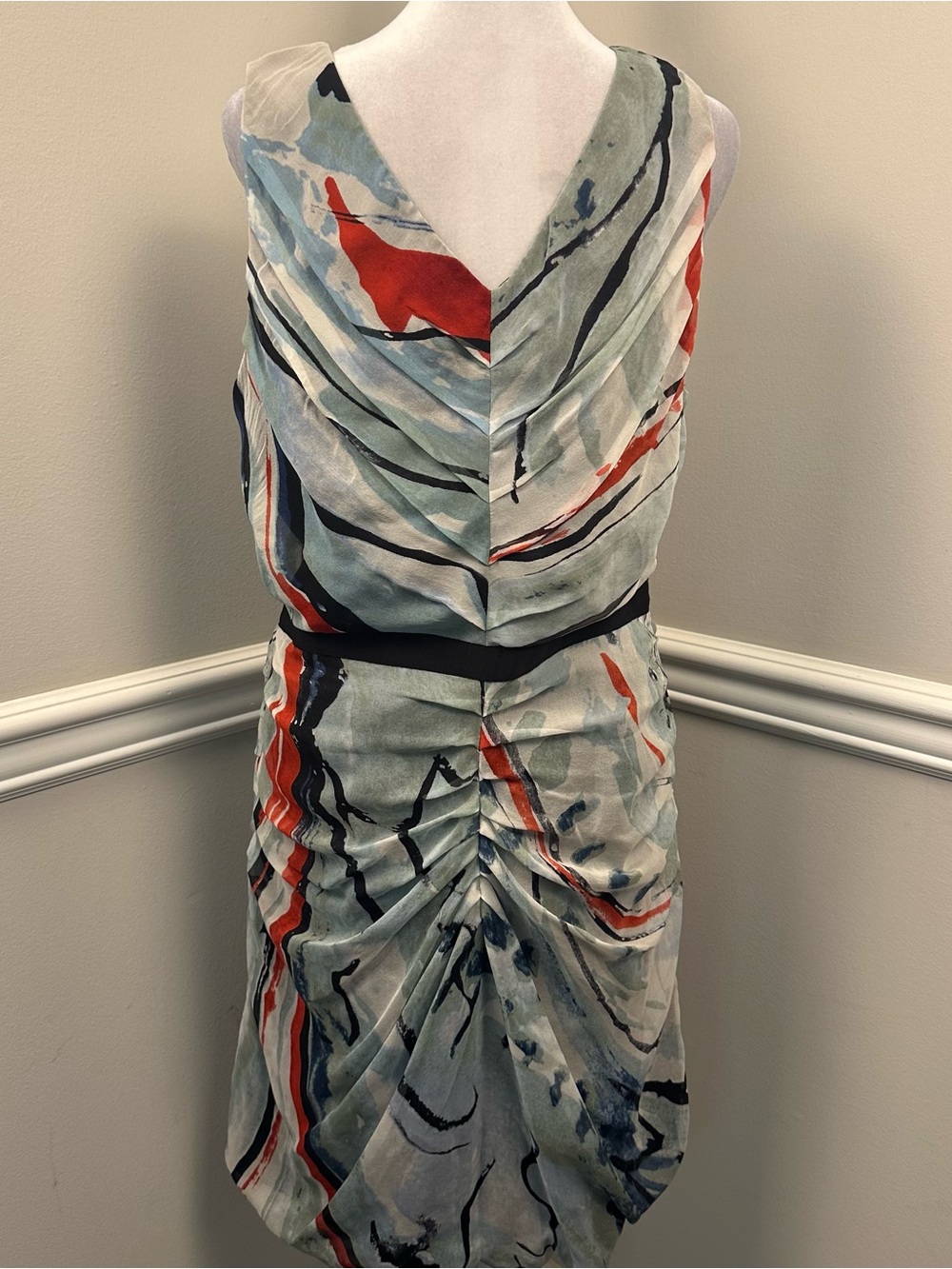 Diane Von Furstenberg Abstract Print Silk Ruched Dress in Multi Colors - Picture 4 of 5